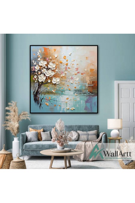 Abstract White Flower Branch II 3d Heavy Textured Partial Oil Painting